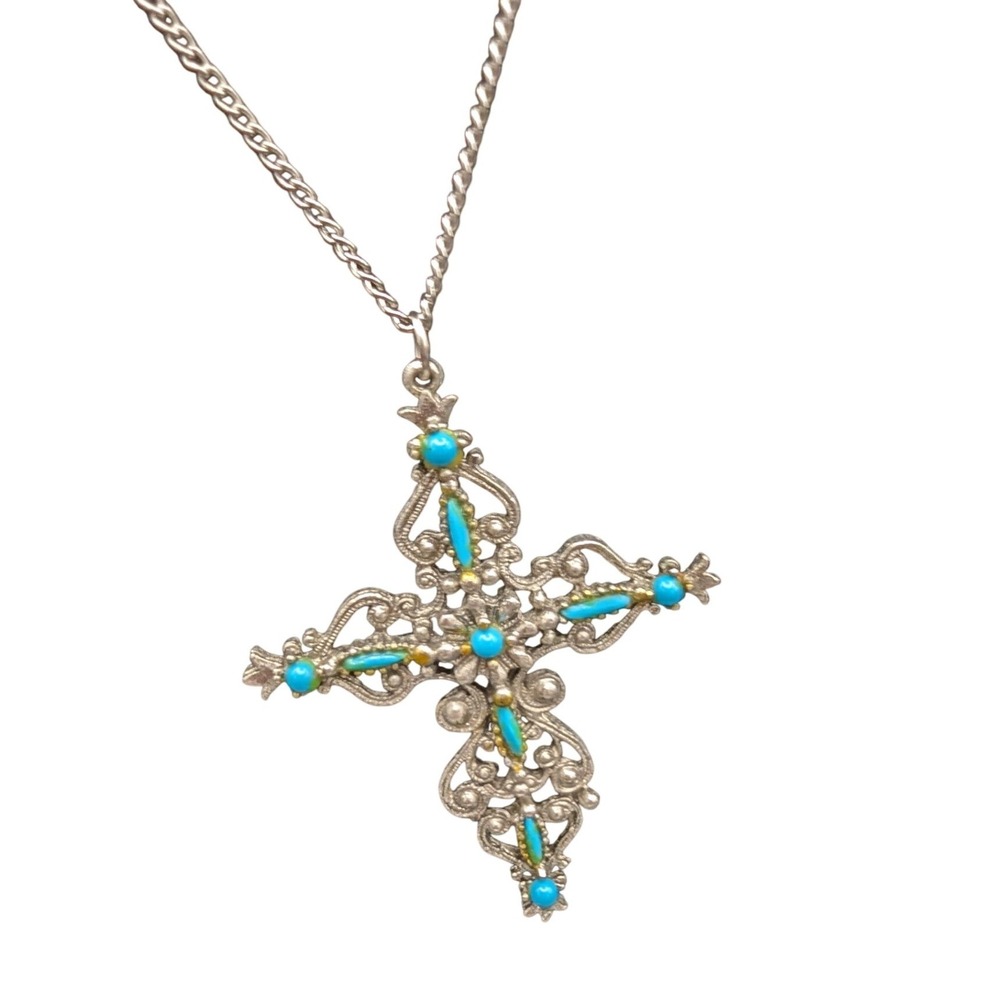 Turquoise Southwestern Cross Necklace Bracelet Earrings Watch Set Women Boho - Picture 2 of 6